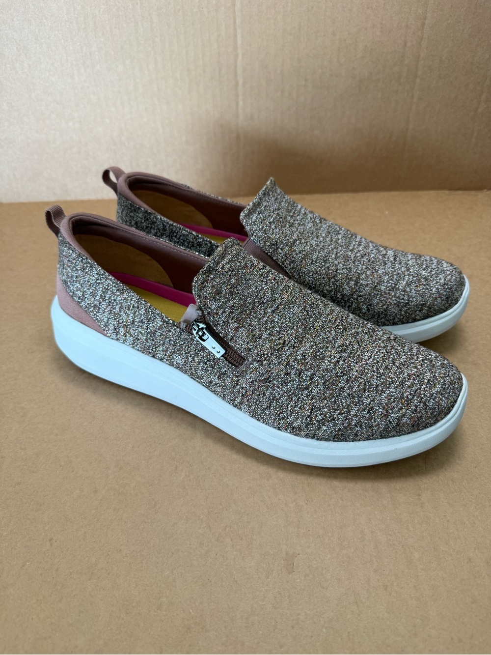Ryka Zip Detail Ally Heathered Beaver Tweed SlipOn Loafers Flat Size 12 Brown